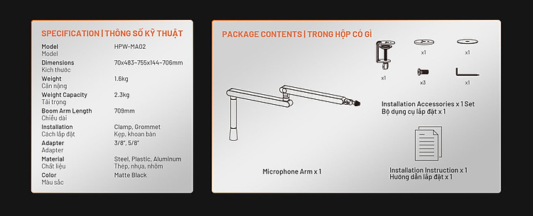 Giá đỡ màn hình Hyperwork Core Arm SA01 - Phù hợp màn 22 - 32" - Tải trọng 2 -10Kg - Hàng Chính Hãng